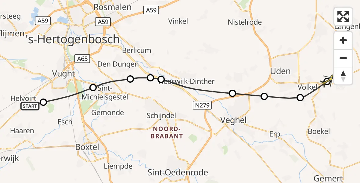 Routekaart van de vlucht: Lifeliner 3 naar Vliegbasis Volkel, Esschebaan