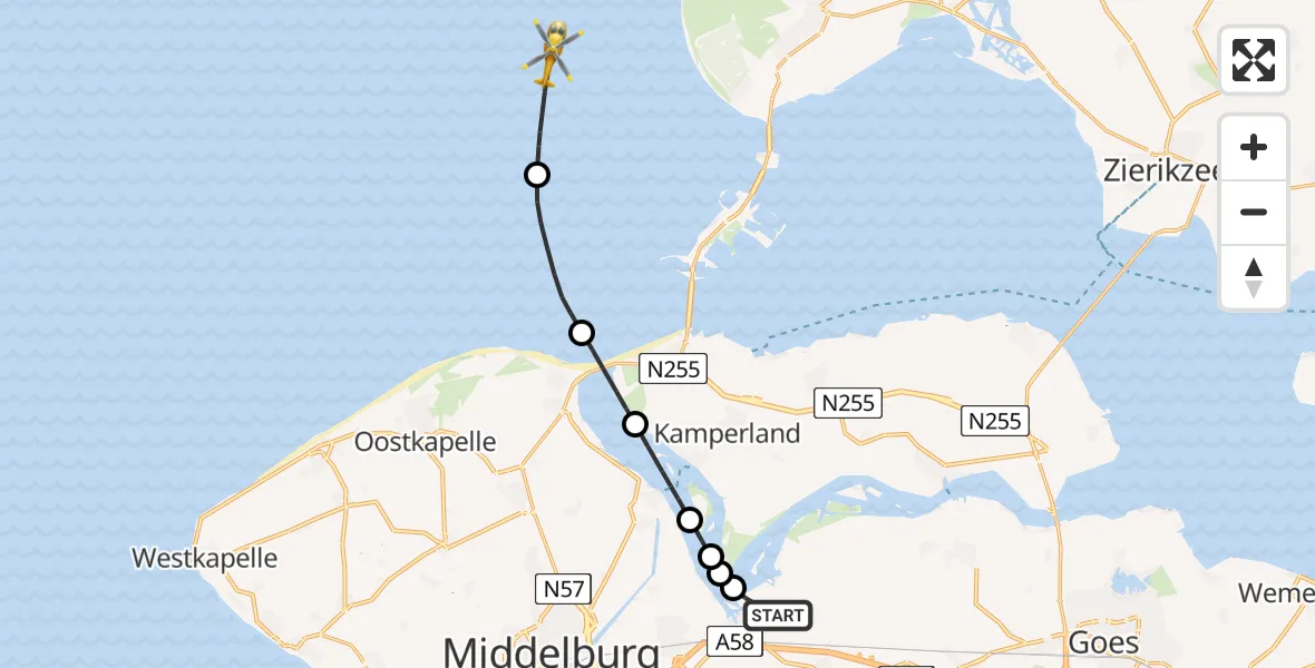 Vluchtroute  Vliegveld Midden-Zeeland - , 11 maart 2024, 07:49