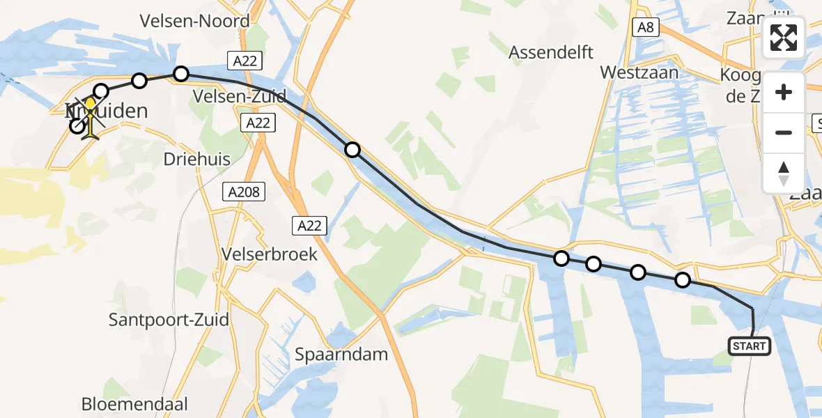 Routekaart van de vlucht: Lifeliner 1 naar IJmuiden, Daalderweg