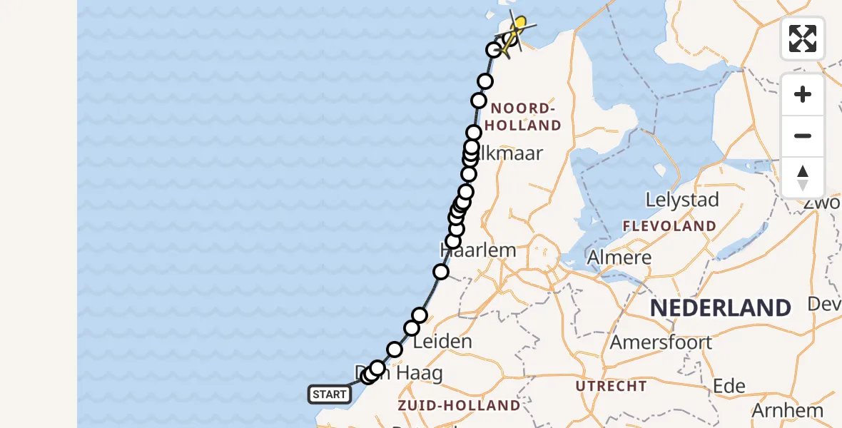 Routekaart van de vlucht: Kustwachthelikopter naar Vliegveld De Kooy, Luchthavenweg