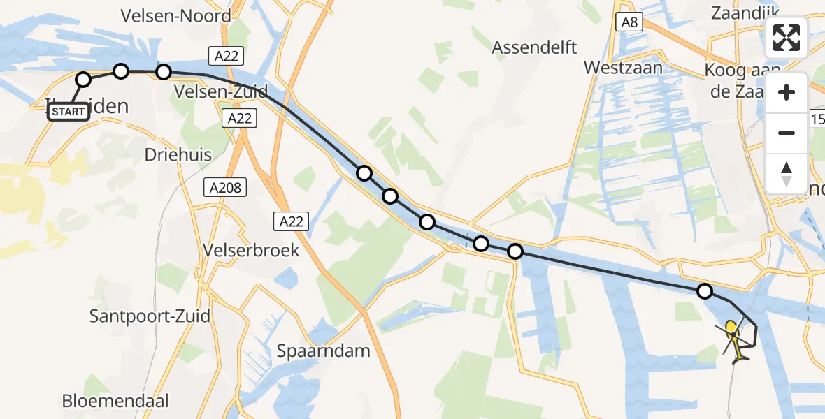 Routekaart van de vlucht: Lifeliner 1 naar Amsterdam Heliport, IJmuiderstraatweg