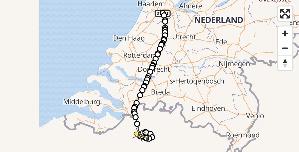 Routekaart van de vlucht: Politieheli naar Borsbeek, Bosrandweg