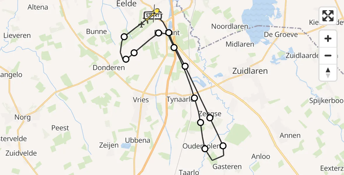 Routekaart van de vlucht: Lifeliner 4 naar Groningen Airport Eelde, Burgemeester J.G. Legroweg
