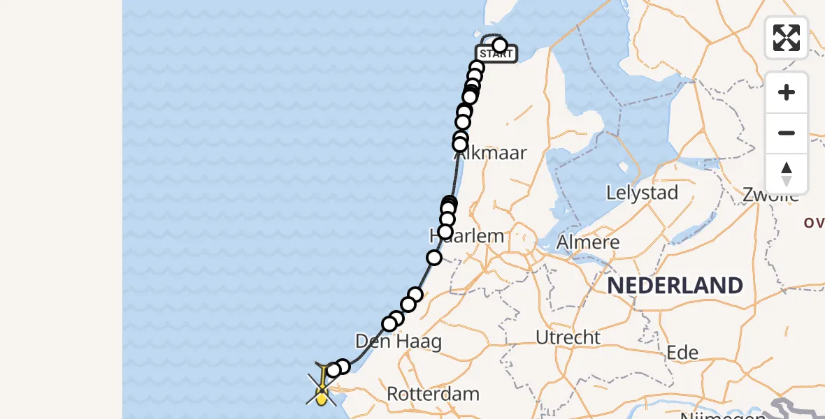 Routekaart van de vlucht: Kustwachthelikopter naar Maasvlakte, Oostoeverweg