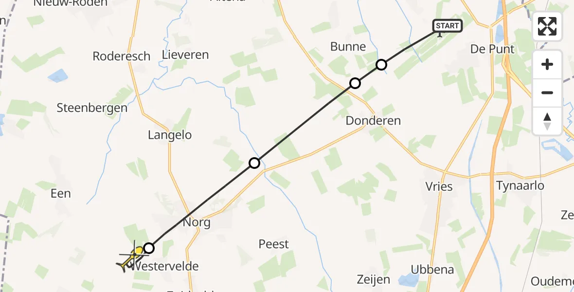 Routekaart van de vlucht: Lifeliner 4 naar Westervelde, Eekhoornstraat