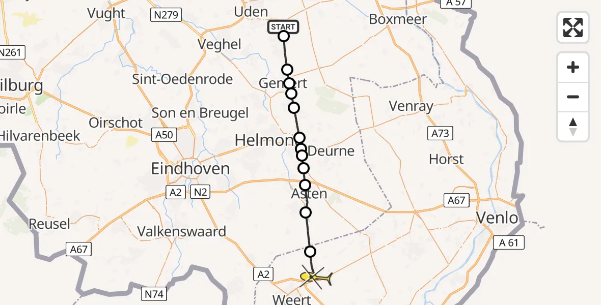 Routekaart van de vlucht: Lifeliner 3 naar Nederweert, Noordkantsche Loop