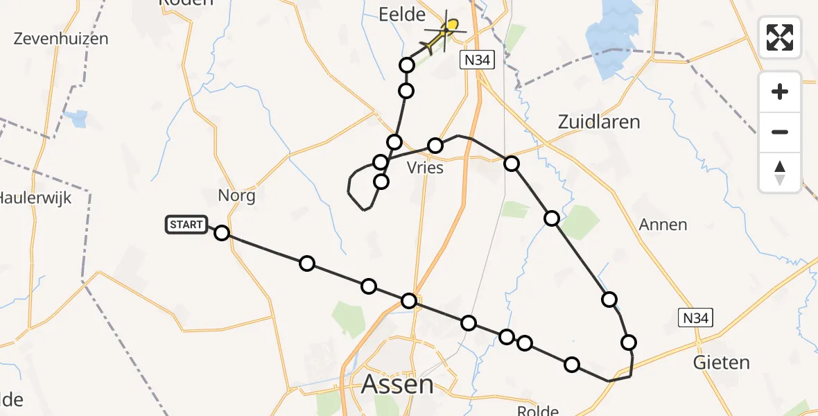 Routekaart van de vlucht: Lifeliner 4 naar Groningen Airport Eelde, Schoolstraat