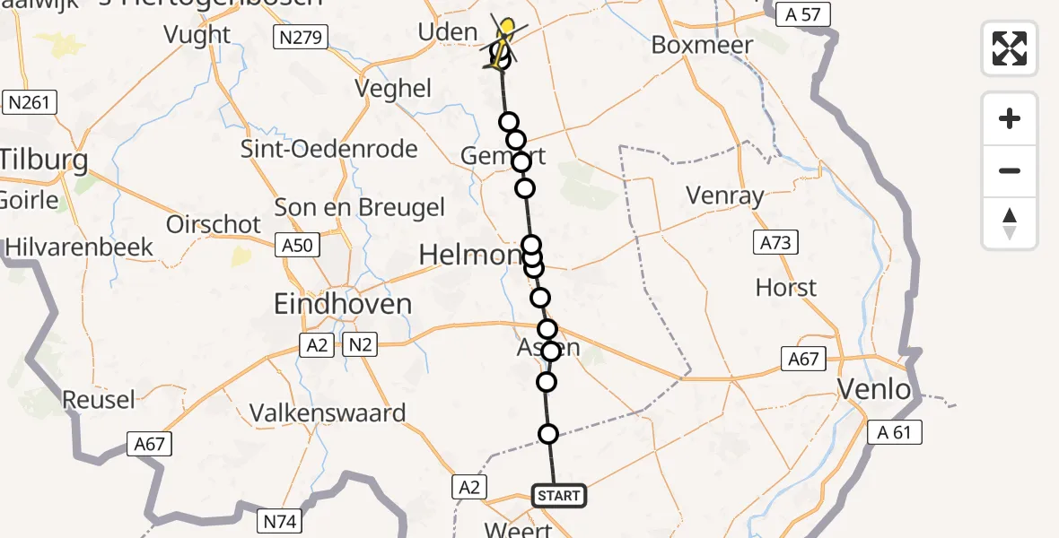 Routekaart van de vlucht: Lifeliner 3 naar Vliegbasis Volkel, Bosserstraat