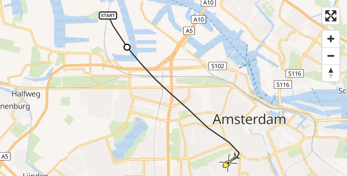 Routekaart van de vlucht: Lifeliner 1 naar Amsterdam, Sardiniëweg