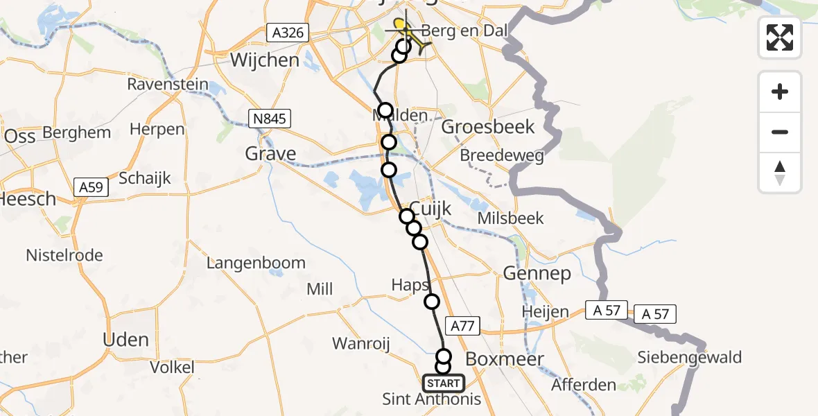 Routekaart van de vlucht: Lifeliner 3 naar Radboud Universitair Medisch Centrum, Sassekamp