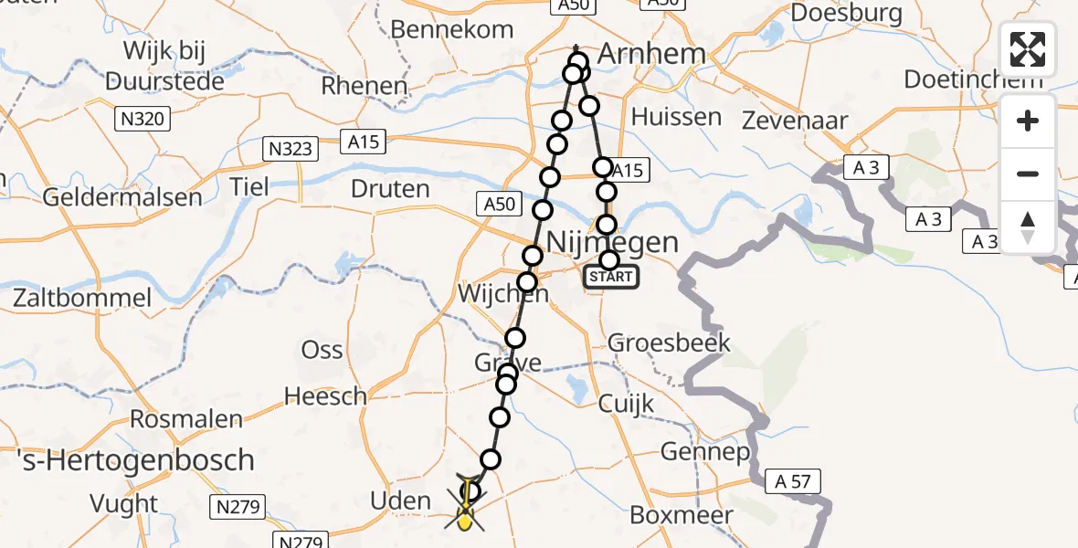 Routekaart van de vlucht: Lifeliner 3 naar Vliegbasis Volkel, Archipelstraat