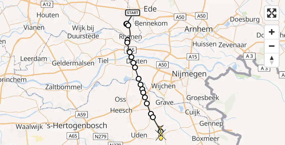 Routekaart van de vlucht: Lifeliner 3 naar Volkel, Grenadiersweg