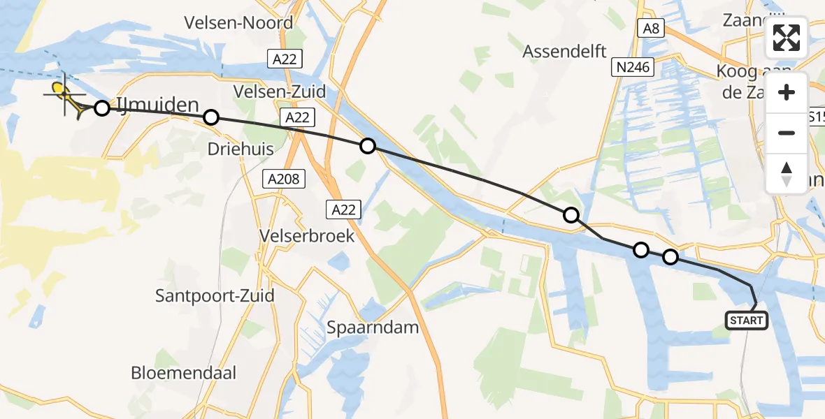 Routekaart van de vlucht: Lifeliner 1 naar IJmuiden Heliport, Hoofdtocht