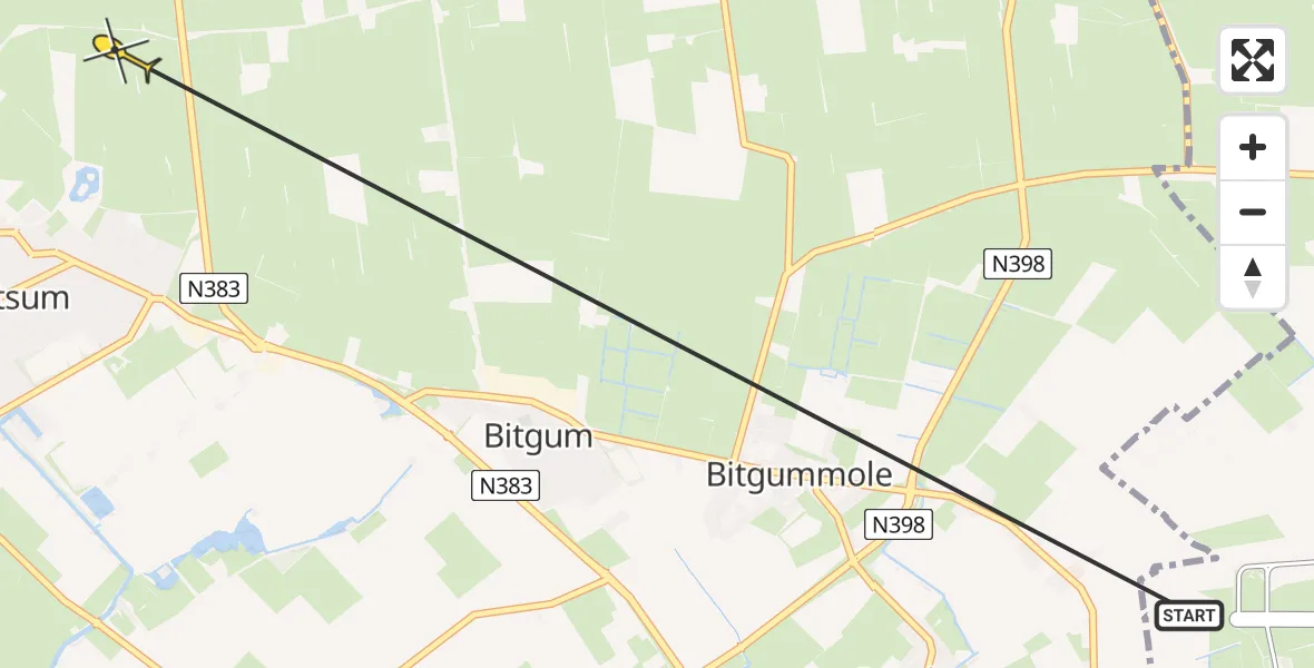 Routekaart van de vlucht: Ambulancehelikopter naar St.-Annaparochie, Hemmemaweg