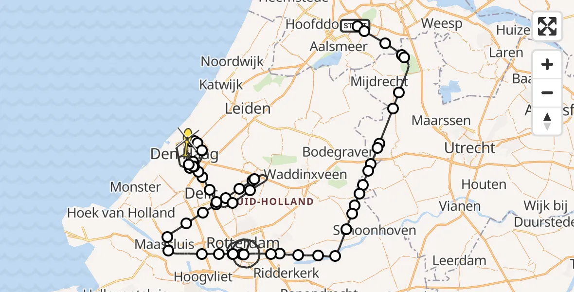 Routekaart van de vlucht: Politieheli naar Den Haag, Rietwijkeroordweg