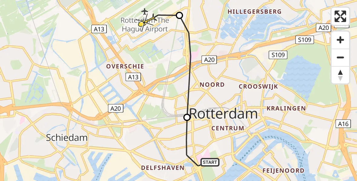 Routekaart van de vlucht: Lifeliner 2 naar Rotterdam The Hague Airport, Claes de Vrieselaan