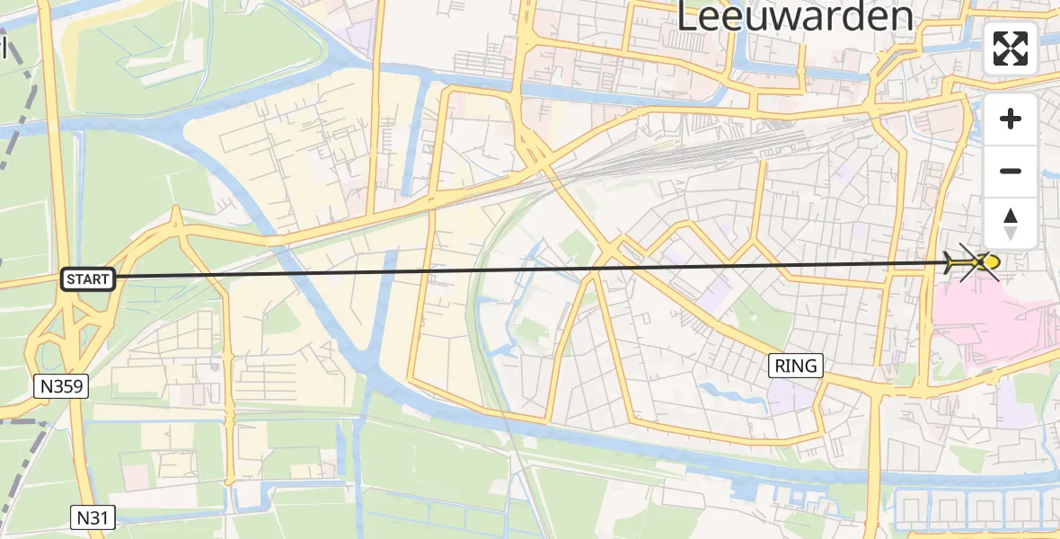 Vluchtroute Ambulancehelikopter van Leeuwarden naar Leeuwarden
