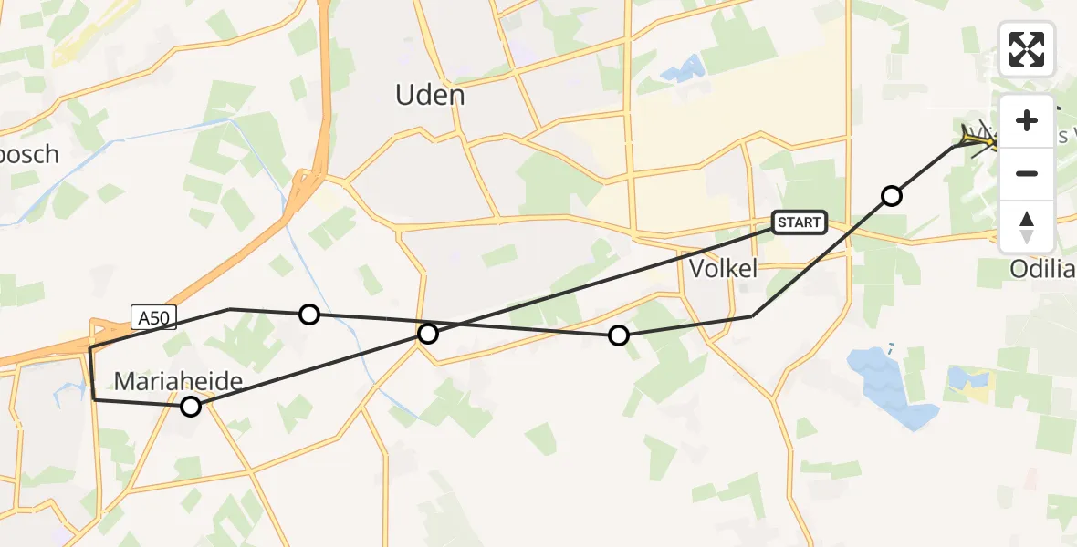 Routekaart van de vlucht: Lifeliner 3 naar Vliegbasis Volkel, Boekelsedijk