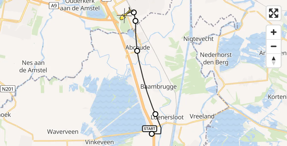 Routekaart van de vlucht: Lifeliner 1 naar Academisch Medisch Centrum (AMC), Oukoop