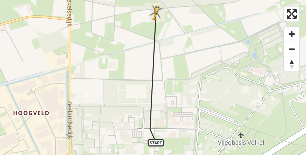 Vluchtroute Traumahelikopter van Vliegbasis Volkel naar Vliegbasis Volkel