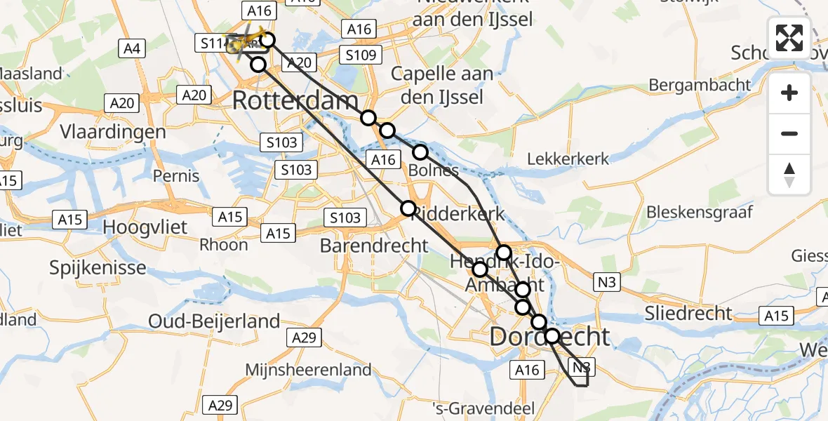 Vluchtroute Traumahelikopter Rotterdam The Hague Airport - Rotterdam The Hague Airport, 12 maart 2024, 11:16