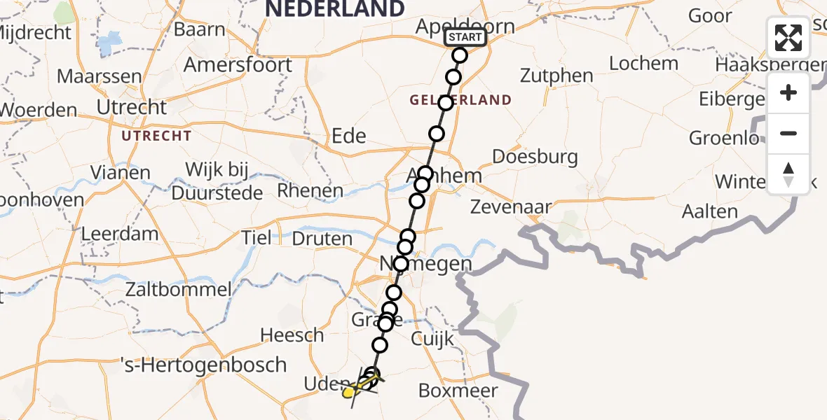 Routekaart van de vlucht: Lifeliner 3 naar Vliegbasis Volkel, Iridiumstraat