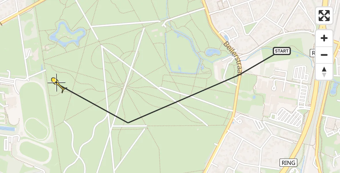 Routekaart van de vlucht: Traumahelikopter naar Assen, Bosrand