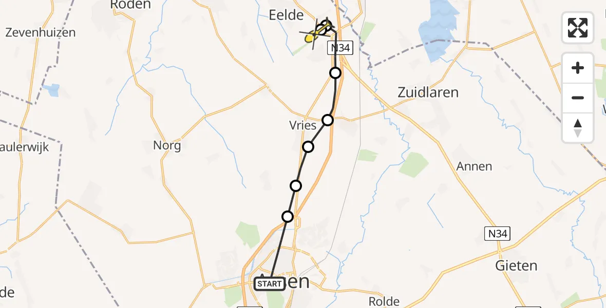 Routekaart van de vlucht: Lifeliner 4 naar Groningen Airport Eelde, Wagnerlaan