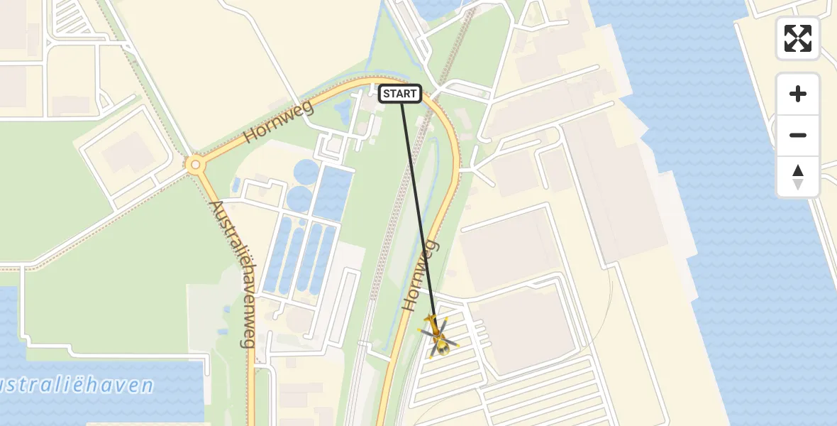 Vluchtroute Traumahelikopter van Amsterdam Heliport naar Amsterdam Heliport