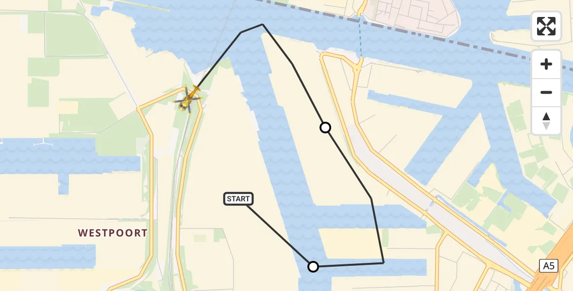 Vluchtroute Traumahelikopter van Amsterdam Heliport naar Amsterdam Heliport