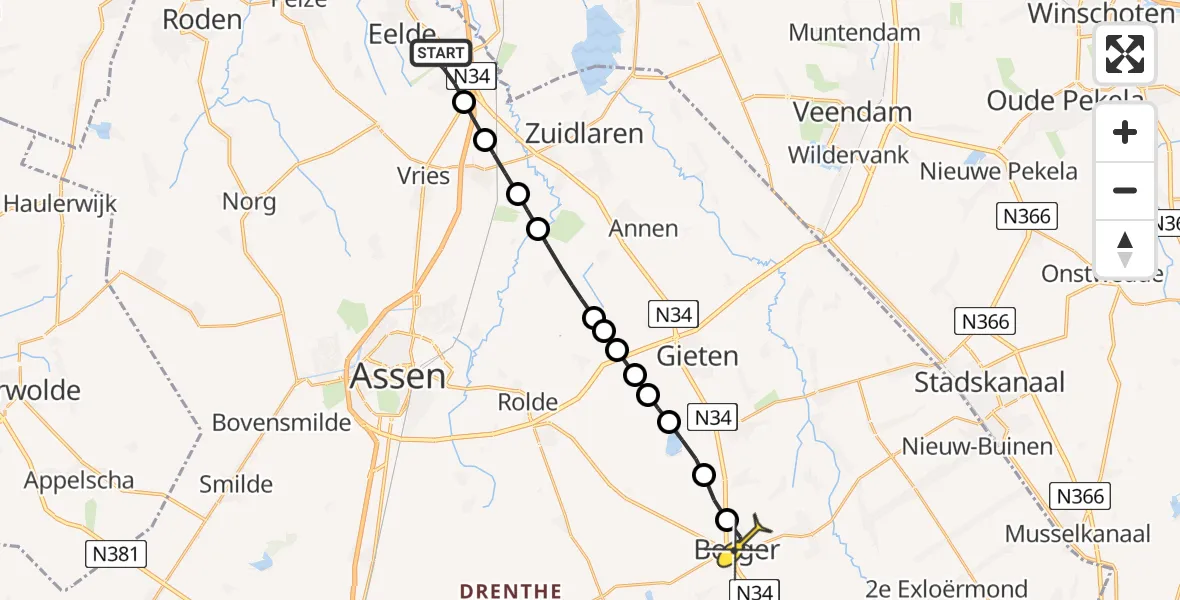 Routekaart van de vlucht: Lifeliner 4 naar Borger, Vissersweg