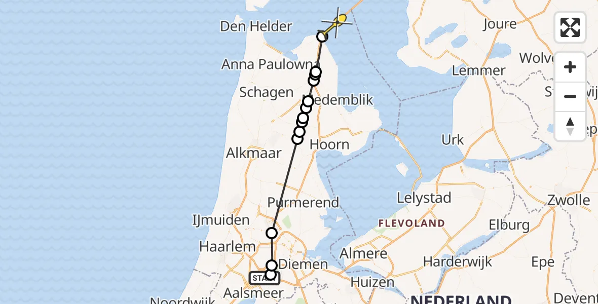 Routekaart van de vlucht: Politieheli naar Den Oever, Nieuwe Meerlaan