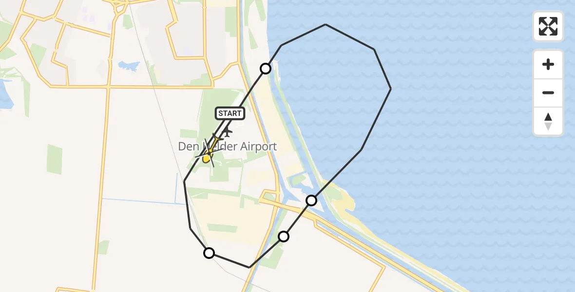 Routekaart van de vlucht: Kustwachthelikopter naar Vliegveld De Kooy, Korte Vliet