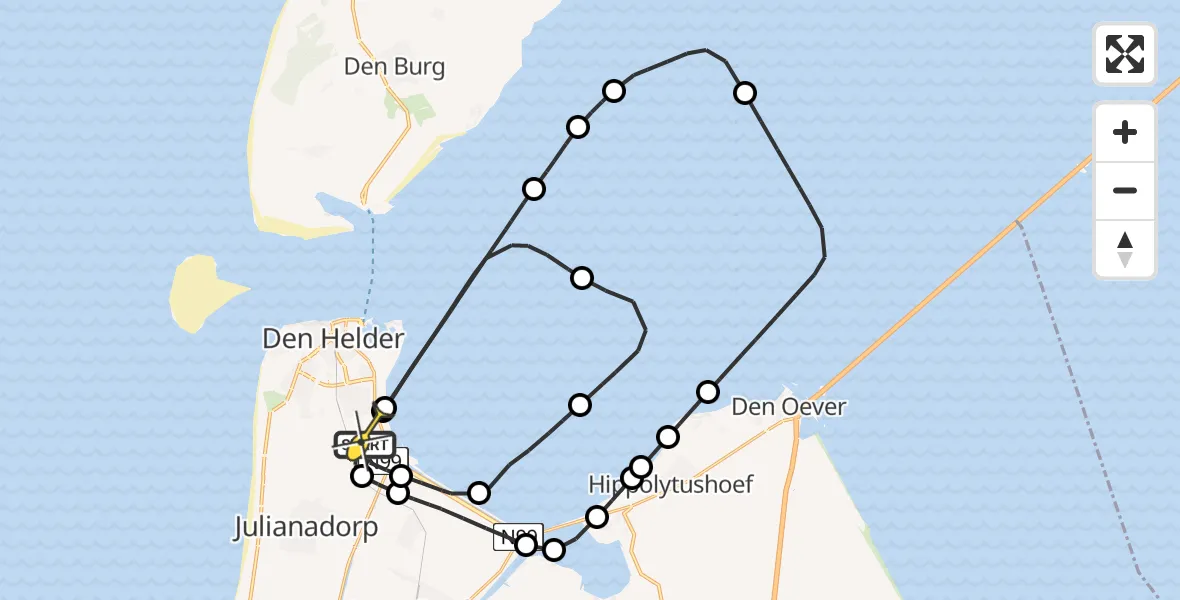 Routekaart van de vlucht: Kustwachthelikopter naar Vliegveld De Kooy, Middenvliet