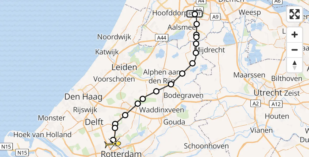 Routekaart van de vlucht: Politieheli naar Rotterdam The Hague Airport, Noordpolderweg