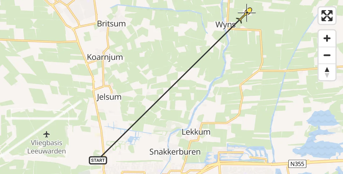 Routekaart van de vlucht: Ambulanceheli naar Wyns, Wijnserdijk