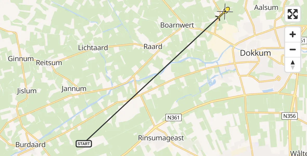 Routekaart van de vlucht: Ambulanceheli naar Boarnwerthuzen
