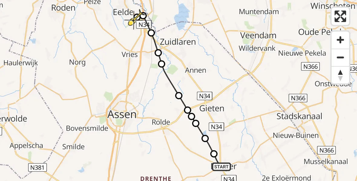 Routekaart van de vlucht: Lifeliner 4 naar Groningen Airport Eelde, Holtakkersweg