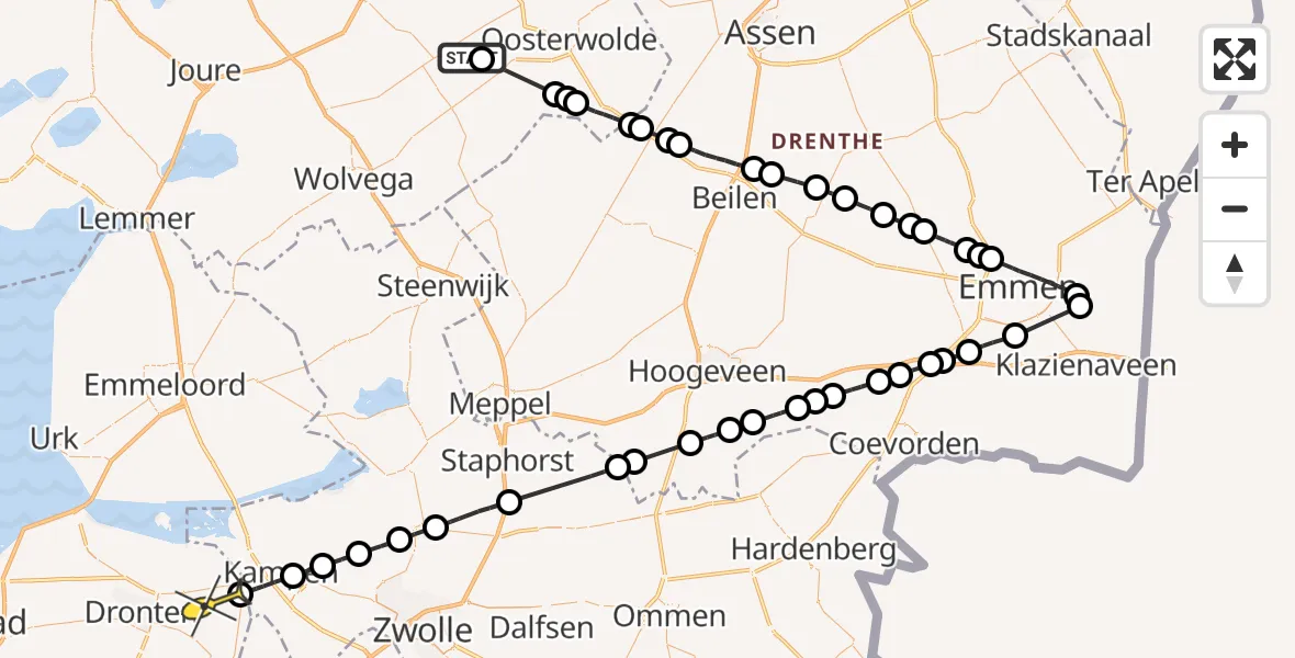 Routekaart van de vlucht: Politieheli naar Dronten, Grindweg