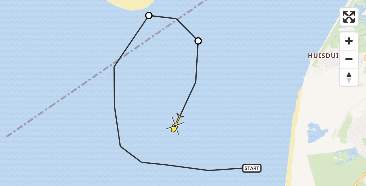Routekaart van de vlucht: Kustwachthelikopter naar Den Helder