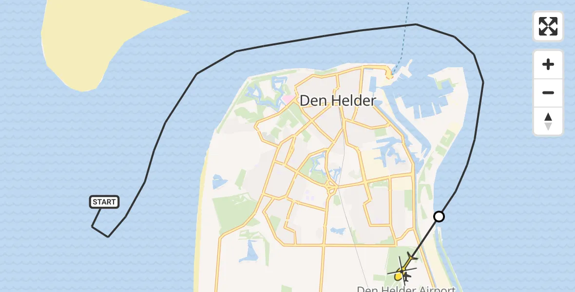 Routekaart van de vlucht: Kustwachthelikopter naar Vliegveld De Kooy, Schulpengat