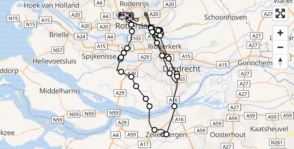 Vluchtroute Politiehelikopter Rotterdam The Hague Airport - Rotterdam The Hague Airport, 12 maart 2024, 14:58