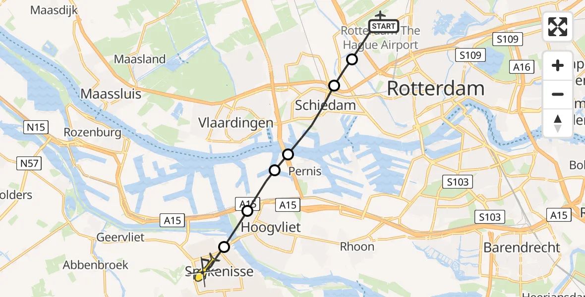 Routekaart van de vlucht: Lifeliner 2 naar Spijkenisse, Zuiderlaan