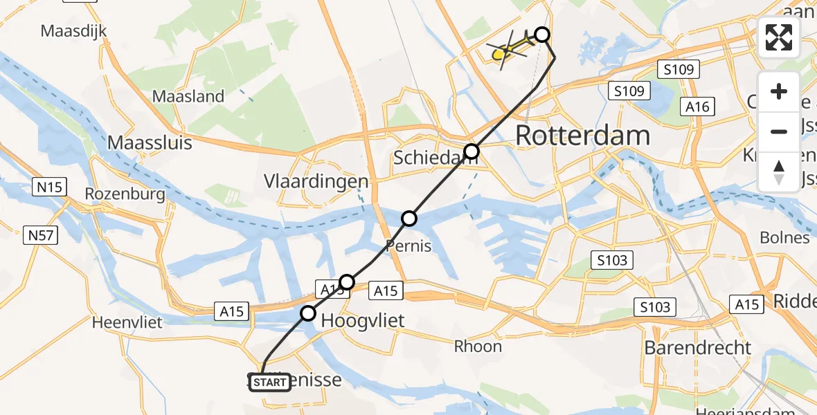 Routekaart van de vlucht: Lifeliner 2 naar Rotterdam The Hague Airport, A M de Jongstraat