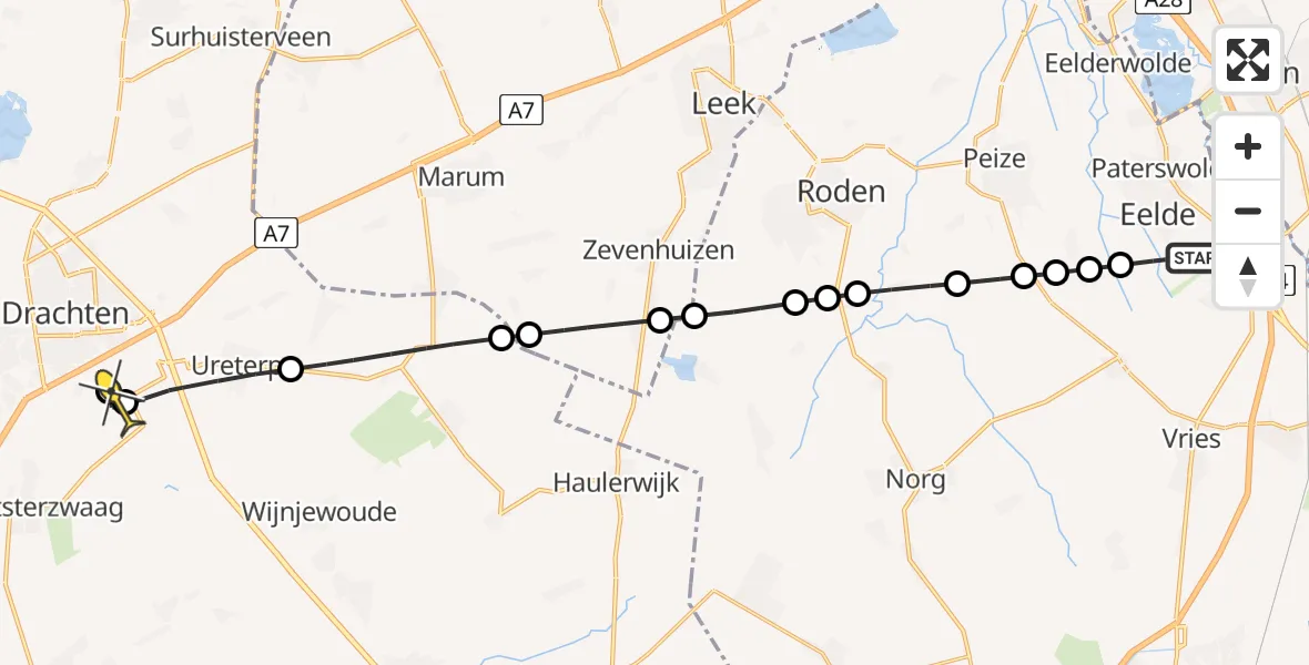 Routekaart van de vlucht: Lifeliner 4 naar Ureterp, Watermolendijk