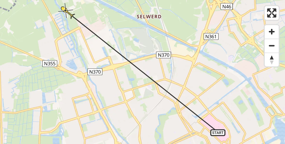 Routekaart van de vlucht: Ambulancehelikopter naar Groningen, Jaagpad