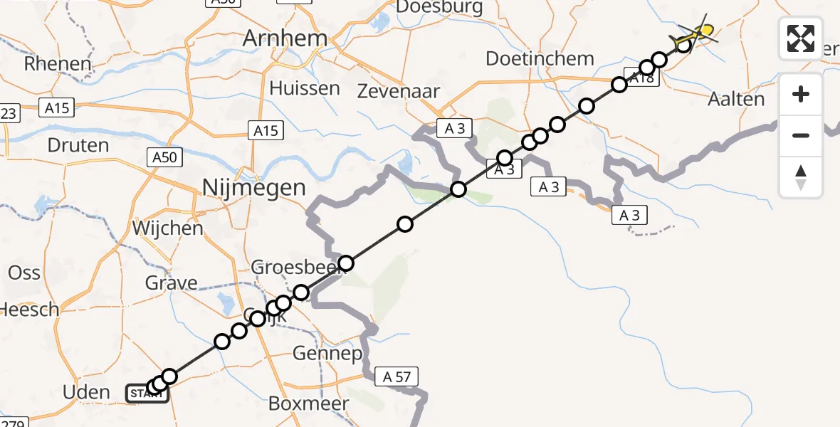 Routekaart van de vlucht: Lifeliner 3 naar Harreveld, Spottersweg