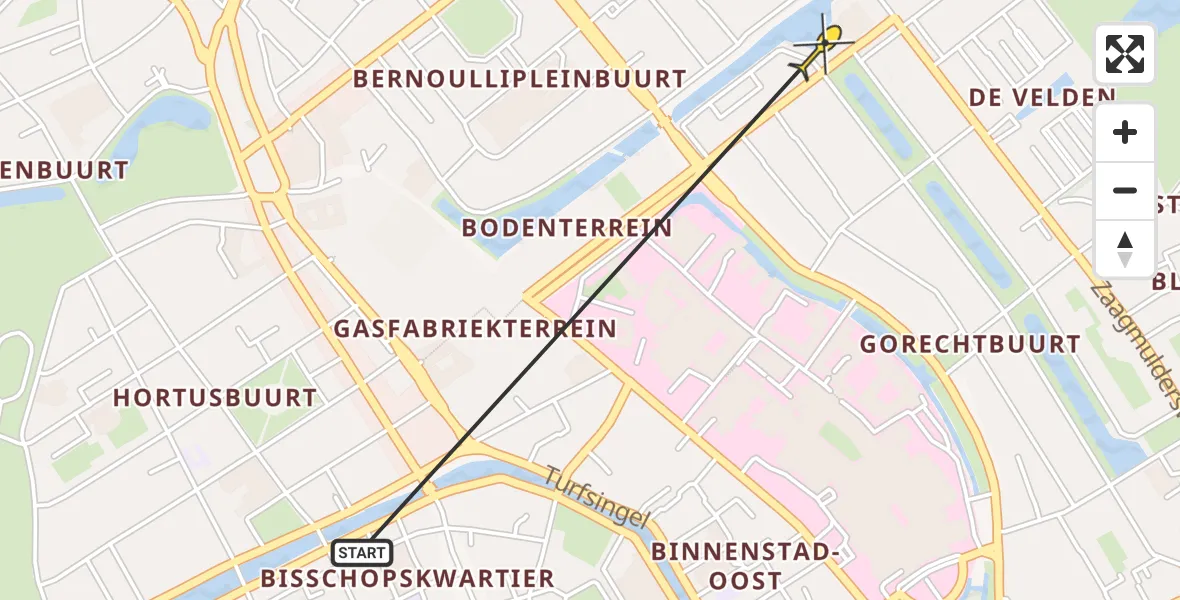 Routekaart van de vlucht: Ambulanceheli naar Universitair Medisch Centrum Groningen, Oosterhamrikkade