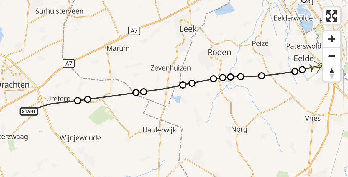 Routekaart van de vlucht: Lifeliner 4 naar Groningen Airport Eelde, Bûtewei