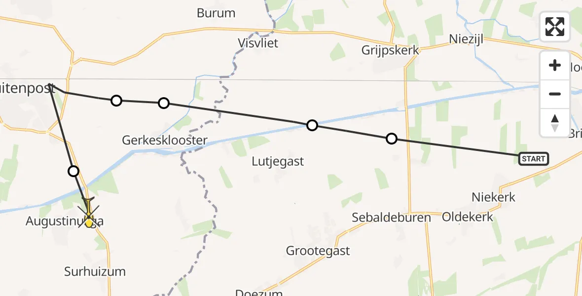 Routekaart van de vlucht: Ambulanceheli naar Augustinusga, Westerzand